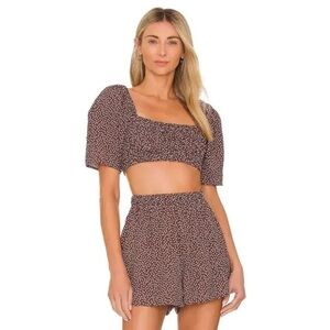 SET! REVOLVE Anna Nata Morgan Crop Top & Erin Shorts Small Brown Polka Dot.  17